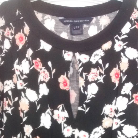 French Connection Black Floral Print Keyhole Dress - Picture 2 of 6